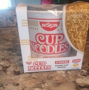 Two-piece Ramen cup bowl and spoon. Ramen noodle Reusable